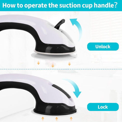 Set of 2 suction cup grab bars - Shower safety grab bars with suction cups - Extra handle - No drilling required - Safety grab bars - Suitable for the elderly and disabled - Shower holder - White Black