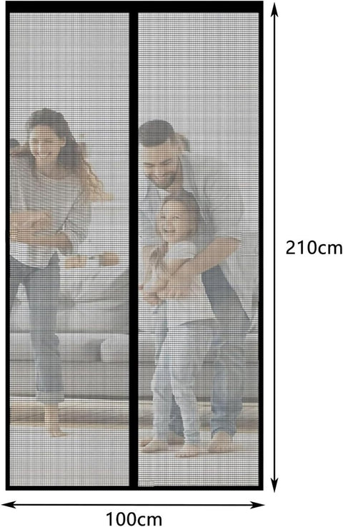 Magnetic insect screen for doors and windows - Insect screen - with tension straps - with magnetic curtain - Mosquito-repellent - for hallways, doors, windows, and patios - Easy to install - Black - 100 x 210 cm