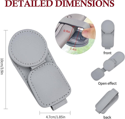 Sunglasses Holder for Car Sun Visor - 2 Pieces - Sunglasses Holder for Car Visor - Grey - Magnetic Leather Sunglasses Glasses Hanger Clip - Glasses Holder - for Car Sun Visor Accessories - Magnetic Glasses Holder - Visor Sunglasses Holder Clip
