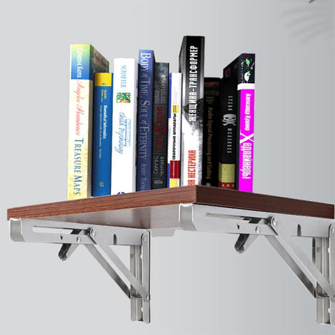 2 pieces - Stainless steel foldable shelf brackets - Support frame - Robust stainless steel foldable shelf brackets for work tables - Space-saving - DIY brackets - 25 cm/10 inches