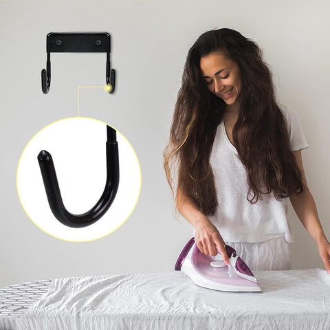 Ironing board holder - Ironing board hanging system - Hook for ironing board - Wall-mounted ironing board holder - Ironing board organizer - Hook - Storage hooks - wall hooks - tool hooks - for laundry rooms, garages and storage rooms - 12*11*6 cm - black