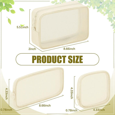 4 pieces - Cosmetic bag - Travel toiletry bag - Storage bag - mesh cosmetic bag - travel bag with zipper - mini makeup bag - for daily accessories - for travel and daily use - small, large, medium - beige