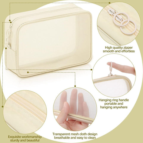 4 pieces - Cosmetic bag - Travel toiletry bag - Storage bag - mesh cosmetic bag - travel bag with zipper - mini makeup bag - for daily accessories - for travel and daily use - small, large, medium - beige