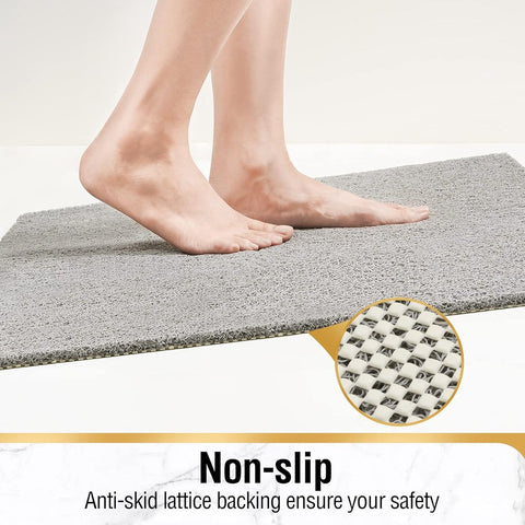 Non-slip shower mat - Non-slip bath mat - with drain - Non-slip water-permeable mat - Soft PVC loofah bath mat - Quick-drying - Grey - 40x60 cm