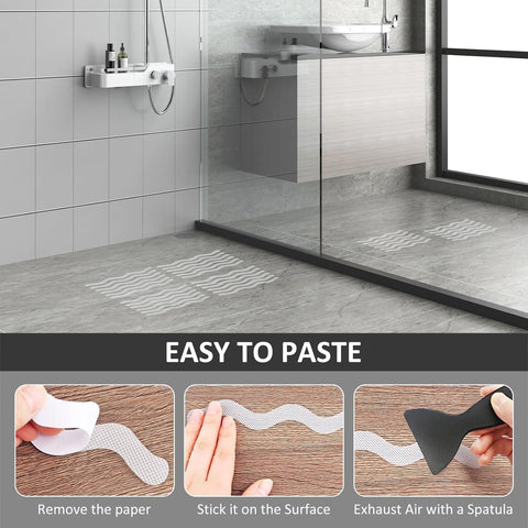 24 pieces - anti-slip stickers - 18*1.3cm - S-shape - anti-slip bath stickers - anti-slip shower stickers - shower stickers - safety strips for baths - for stairs, showers and slippery surfaces - with scraper - transparent
