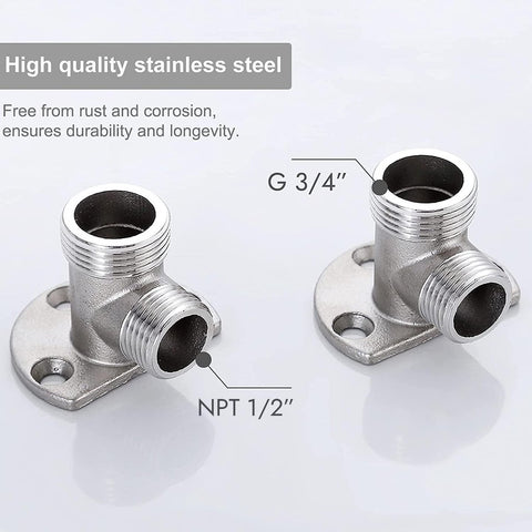 2 pieces - installation set for exposed bath taps - stainless steel wall-mounted tap adapter - tap installation kit - tap accessories - bathroom accessories - metal fixture - with screws - silver