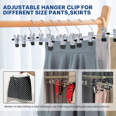 Set of 12 Clothes Hangers - Trouser Hangers - Chrome Iron Metal Hangers - Trouser Hanger - Clothes Hanger - 30cm - Skirt Hangers - Non-Slip Hanger with Clips - Clothes Rack/Coat Rack/Jacket/Trouser Hanger - Metal - For Trousers Skirts Socks Underwear - Si