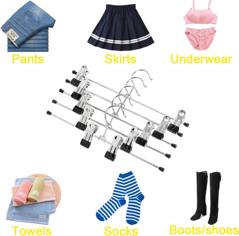 Set of 12 Clothes Hangers - Trouser Hangers - Chrome Iron Metal Hangers - Trouser Hanger - Clothes Hanger - 30cm - Skirt Hangers - Non-Slip Hanger with Clips - Clothes Rack/Coat Rack/Jacket/Trouser Hanger - Metal - For Trousers Skirts Socks Underwear - Si