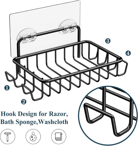 Soap Holders - 2 Pieces - Hanging Soap Holder - Soap Dish - Soap Holder for Shower Wall with 4 Hooks - Stainless Steel - Soap Holder with Drain - Small Soap Dish - Wall Mounting - Portable - Bathroom Accessories - Shower - No Drilling Required - Self-Adhe