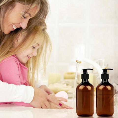 Allecto Plus - Set of 4 refillable empty bottles 500ml soap dispenser plastic pump lotion dispenser for liquid soap shampoo conditioner shower gel.