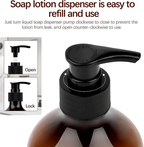 Allecto Plus - Set of 4 refillable empty bottles 500ml soap dispenser plastic pump lotion dispenser for liquid soap shampoo conditioner shower gel.