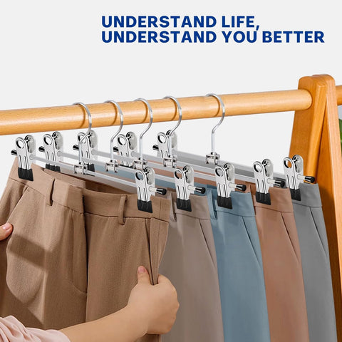 Clothes Hangers - 20 Pieces - Trouser Hangers - Trouser Hangers with Clips - Garment Hangers - Skirt Hangers - Non-Slip Hanger with Clips - Clothes Rack/Coat Rack/Jacket/Trouser Hanger - Space-Saving - Adjustable Clip Hangers - For Trousers Skirts Socks U