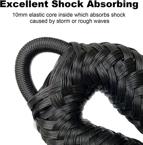 pieces - Boat rope - Mooring rope for boats - Stretch - Boat Bungee Dock Line with hook rope - Mooring line Boat equipment - Boat accessories - Mooring rope - for kayak, motorboat, canoe, pontoon - black
