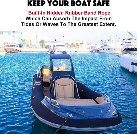 pieces - Boat rope - Mooring rope for boats - Stretch - Boat Bungee Dock Line with hook rope - Mooring line Boat equipment - Boat accessories - Mooring rope - for kayak, motorboat, canoe, pontoon - black