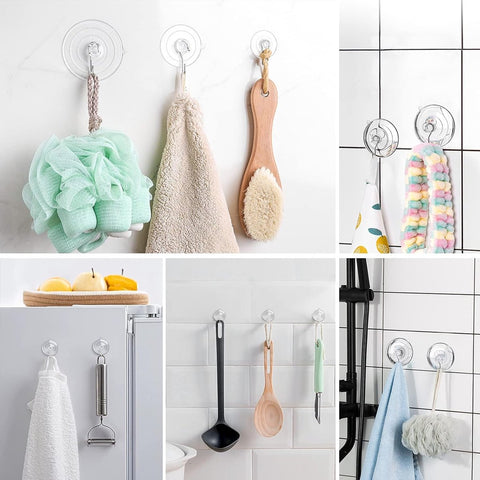 Suction Cup Hooks (12 Pieces) - Suction Cup Hooks - 1.77 Inch Clear Suction Cups - up to 3kg - with Metal Hooks - Threaded - Brute Strength - suction cup hooks - for Kitchen Bathroom Shower Wall Window Door - hanging hooks - suction cups sun protection -