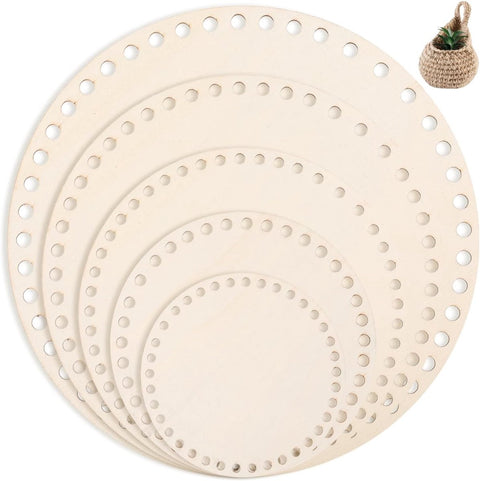 5 pieces - Crochet basket base - 5 sizes - Round Bag Base for Hooks - Basket Base for Hooks - Wooden Base for Hooks - for thick yarn, DIY knitting, weaving, crafting - home decoration - Diameter 10 cm/15 cm/20 cm/25 cm/30 cm