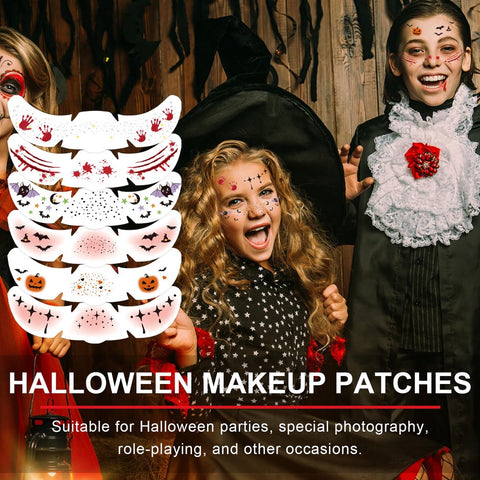 6 pieces - Temporary Face Tattoos - Halloween decoration - Glitter makeup stickers - Self-adhesive Tattoos for Adults - Festival Glitters - Face stickers - Halloween makeup