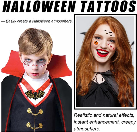 6 pieces - Temporary Face Tattoos - Halloween decoration - Glitter makeup stickers - Self-adhesive Tattoos for Adults - Festival Glitters - Face stickers - Halloween makeup