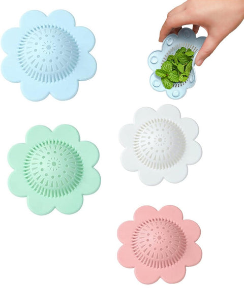 4 pieces - hair filter - drain cover - drain strainers - floor drain - drain hair catchers - shower drain covers - silicone hair stoppers - bathtub drain protector - shower drain protectors - for bathroom, bathtub and kitchen - blue, white, green, pink