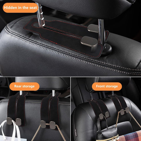 pieces - 17*4.5*8.5 cm - car headrest hooks - multifunctional leather car seat organizer - hook for the car backrest - car interior accessories - for bags, wallets, umbrellas - black