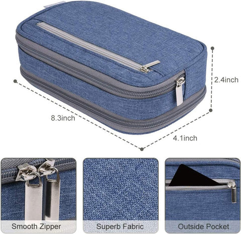 Large Pencil Case - Pencil Bag for Children and Adults - Large Case - Pencil Case - Storage Box - Desk Organizer - School Pencil Case - Multifunctional Pen Bag - Pencil Case - Pen Pocket - High Volume - for Boys and Girls - Blue
