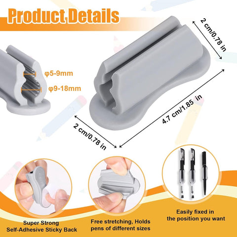 20 pieces - pen holder - pen holder for desk - self-adhesive silicone pen holder - for clipboard mounting in classroom - highlighter holder - pencil holder - for desk, classroom, office accessories - grey - 2*4.7 cm