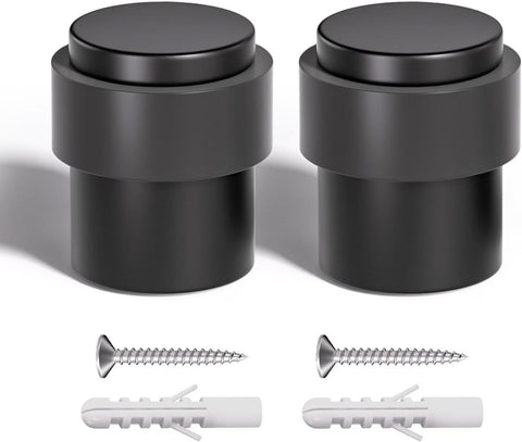 2 pieces - 40*40*45 mm - Door stop - cylindrical door stopper - stainless steel door stopper - for floor mounting - with black rubber - for indoor and outdoor use - holder for wall protectors for the bottom or top of the door - black