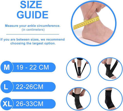 pair - Ankle brace - Ankle support - Ankle bandage - Foot brace - Upper neck circumference 26 cm - for damaged ligaments and sprained ankle - support strap for heel pain with plantar fasciitis - relief of heel pain - Unisex - XL - black
