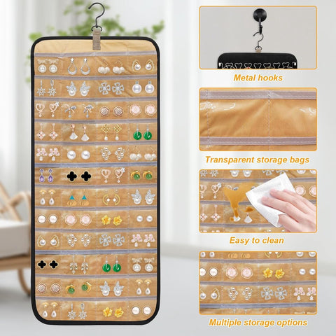 Jewelry organizer - 1 piece - Jewelry holder - Felt hanging bag - Earring organizer - Hanging jewelry organizer - Storage bag - Display rack - Double-sided necklace holder - Jewelry necklace organizer - with large zippered pockets and hooks - 84*36cm - bl