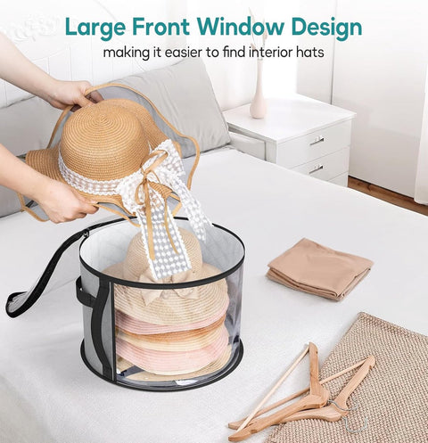 Hat Box - Hat Storage Box - Storage Box for Hats - Round Hat Boxes - Foldable Hat Storage Boxes - Stackable Hat Organizer - Baseball Cap Organizer - Hat Box - for up to 7 hats - perfect for your wardrobe - Grey