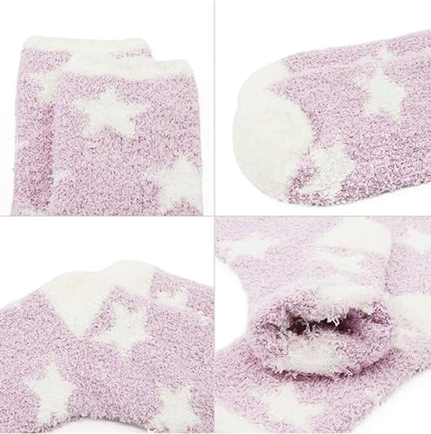 5 Pairs - socks - women's socks - Warm Fuzzy Fleece Socks - Women's House Socks - Star socks - Warm Winter Socks - Fluffy Socks - Sleep Socks - House Socks - Stockings - keep warm - coral fleece - Plush and comfortable - thick plush socks