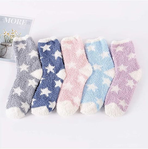 5 Pairs - socks - women's socks - Warm Fuzzy Fleece Socks - Women's House Socks - Star socks - Warm Winter Socks - Fluffy Socks - Sleep Socks - House Socks - Stockings - keep warm - coral fleece - Plush and comfortable - thick plush socks