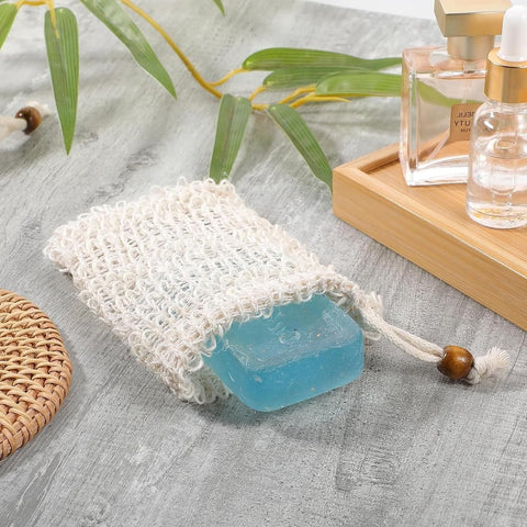 5 pieces - Soap bag - Drawstring bags Soap net - Sisal Soap bag - Soap Bar bag - Shampoo bar bag - Soap bar bag - scrub glove - foam soap bags - scrub bag - bathroom accessories - for home, bath massage, travel storage - 9*14cm