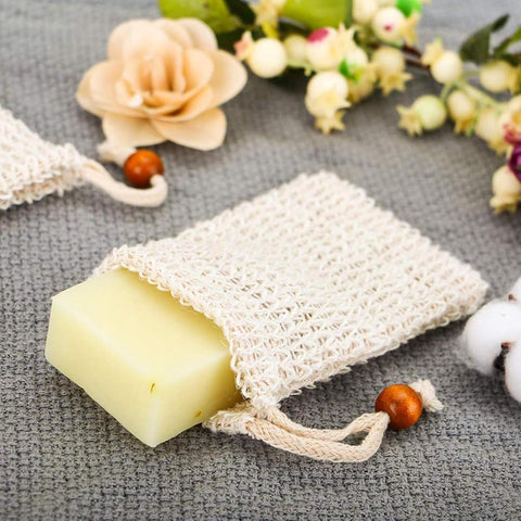 5 pieces - Soap bag - Drawstring bags Soap net - Sisal Soap bag - Soap Bar bag - Shampoo bar bag - Soap bar bag - scrub glove - foam soap bags - scrub bag - bathroom accessories - for home, bath massage, travel storage - 9*14cm