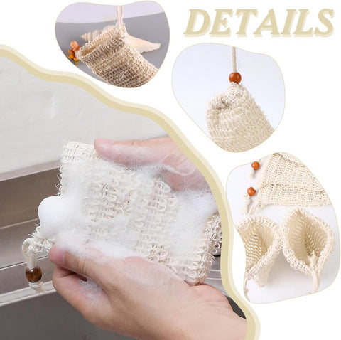 5 pieces - Soap bag - Drawstring bags Soap net - Sisal Soap bag - Soap Bar bag - Shampoo bar bag - Soap bar bag - scrub glove - foam soap bags - scrub bag - bathroom accessories - for home, bath massage, travel storage - 9*14cm