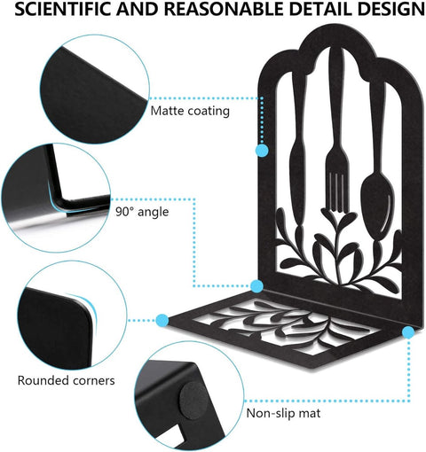 2 Pieces Bookends - bookends - Metal Book Stand - Book Holder - Shelf Organizer - Book Support - Bookshelf - Magazine Holder Book Support - Reading Tray - Magazine Rack - for library, office, school - Black