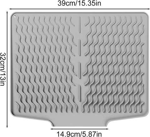 39*32 cm - Drain mat - Countertop drying mat - Foldable silicone drainer - kitchen drying mat - non-slip - silicone drainer - for the sink, for kitchen utensils, cups, fruit and vegetables - grey