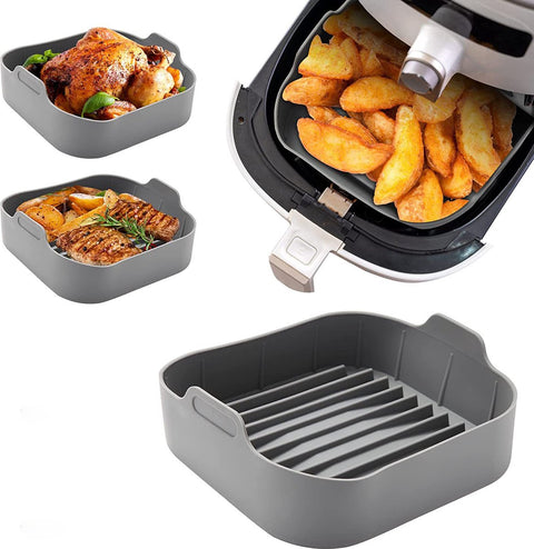 Airfryer accessories - Silicone baking dish - 2 pieces - Hot air fryer - Baking tins - Baking paper alternative - Basket baking tin - 20 CM - gray - Accessories