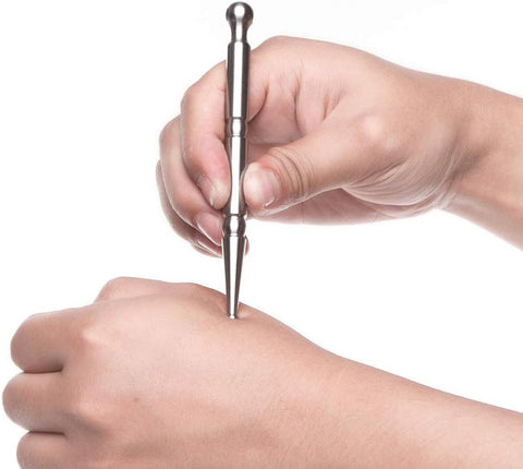 Pressure point pen - Trigger point acupressure pen - Stainless steel - Acupuncture rod - Meridian dredging rod - Manual - For back, shoulders, legs - 125*12mm - Silver