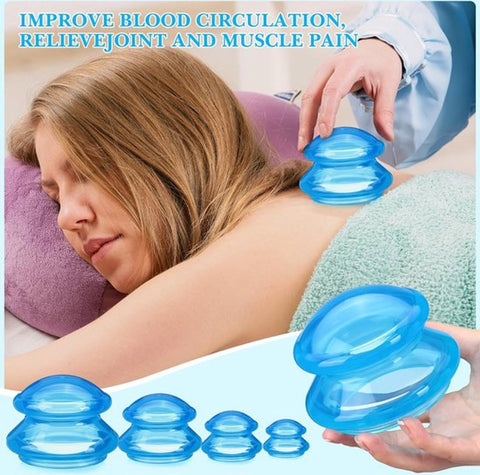 4-piece Cupping cup - Cupping cups - silicone cups - Cupping Set - Cupping For Cellulite - vacuum cup - For reducing cellulite anti-aging relieves pain and joints for buttocks, neck, body - blue