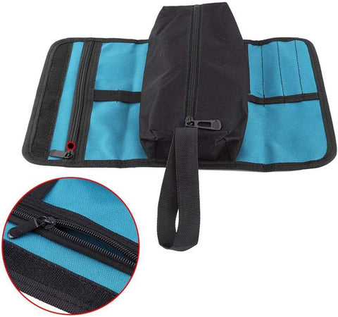 Tool roll - Tool bag - Tool pouch - Cosmetic bag - Storage bag - Tool bags - Universal - 24 x 36 cm - black/blue - Foldable - polyester - Suitable for electricians and technicians - with wrist strap