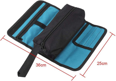 Tool roll - Tool bag - Tool pouch - Cosmetic bag - Storage bag - Tool bags - Universal - 24 x 36 cm - black/blue - Foldable - polyester - Suitable for electricians and technicians - with wrist strap