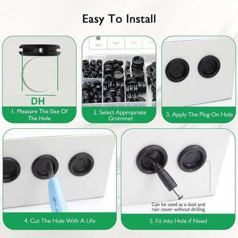 Rubber Grommet - Pack of 200 - Black - 7mm/9mm/12mm/16mm/20mm/22mm/25mm - Closed Rubber Grommet - For Wire, Electrical Installation, Cable Protection - Round Rubber Stopper