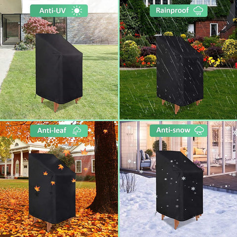 Waterproof garden chair covers - Pack of 2 - Garden furniture cover - Waterproof, weatherproof outdoor chair cover - 210D Oxford - Outdoor chair cover - Patio stacking chair cover - Black stacking chair cover - 75 x 75 x 120 cm - Black
