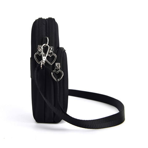 Mobile Phone Bag with Shoulder Strap in Durable Nylon Polyester Black