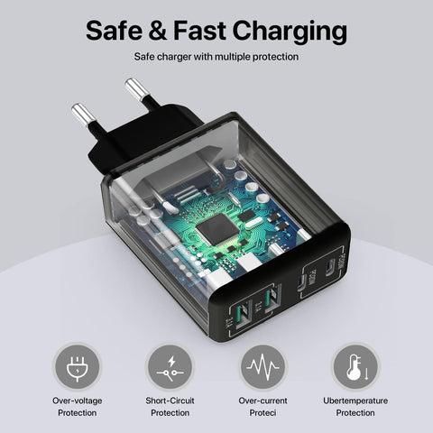 USB C Charger, 40W Fast Charger with Multiple Outlets, Compatible withSamsung and Xiaomi, USB Charging Plug Adapter