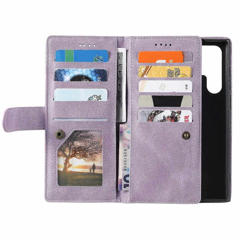 Compatible with Samsung Galaxy S25 Ultra Case PU Leather Wallet Cover with Zipper and 9 Card Slots