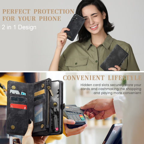 Galaxy S25 Wallet Case with Multi-Slot 2-in-1 Design Black Slim Protective Cover with Card Holder for Compatible with Samsung S25
