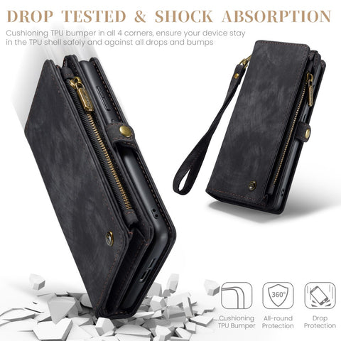 Galaxy S25 Wallet Case with Multi-Slot 2-in-1 Design Black Slim Protective Cover with Card Holder for Compatible with Samsung S25