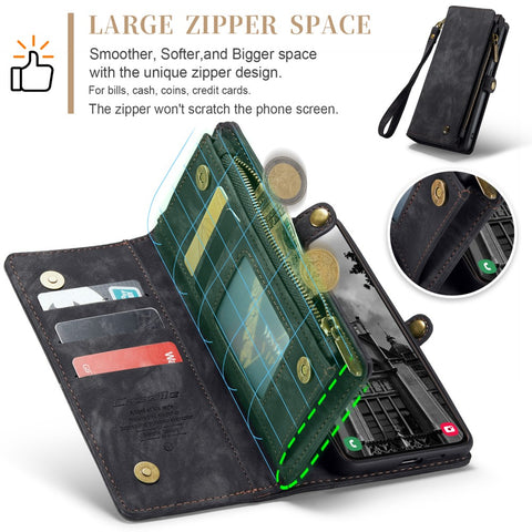 Galaxy S25 Wallet Case with Multi-Slot 2-in-1 Design Black Slim Protective Cover with Card Holder for Compatible with Samsung S25